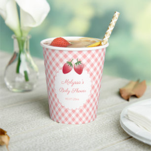 Vasos De Papel Fresa dulce Rosa Gingham Picnic Baby Shower