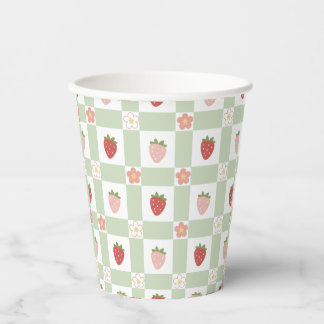 Vasos De Papel Fresa Gingham Pastel Verde Desechable
