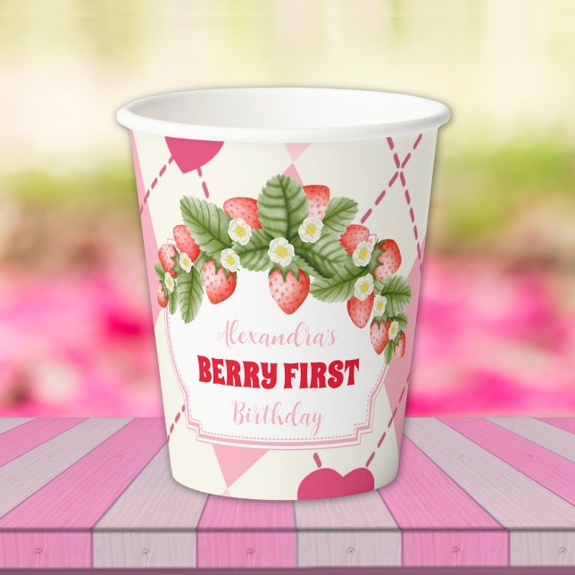 Vasos De Papel Fresa primer cumpleaños Fiesta Berry primero (Subido por el creador)