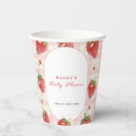 Vasos De Papel Fresa rosa Berry Sweet Gingham Baby Shower