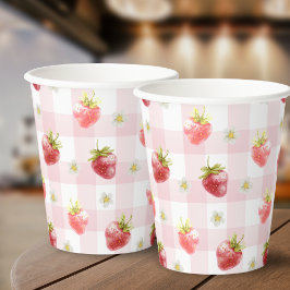 Vasos De Papel Fresa Rosa Plaid Gingham