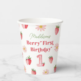 Vasos De Papel Fresa y Daisy Berry primer cumpleaños verano