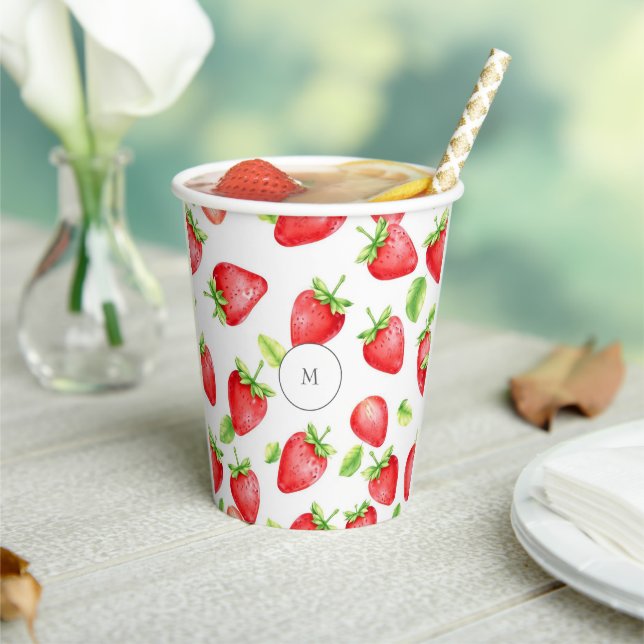 Vasos De Papel Fresas acuáticas monogramadas de verano moderno (in situ)