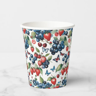 Vasos De Papel Fresas con arándanos y mariposas