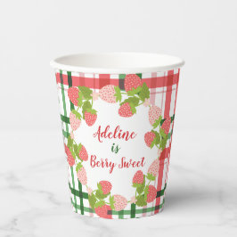 Vasos De Papel Fresas con un nombre en una placa verde rosa