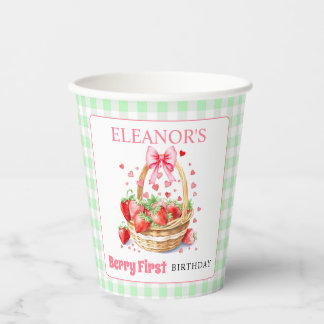 Vasos De Papel Fresas menta verde Cumpleaños Primero de Berry Pap