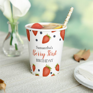 Vasos De Papel Fresas y arándanos del primer cumpleaños de Berry