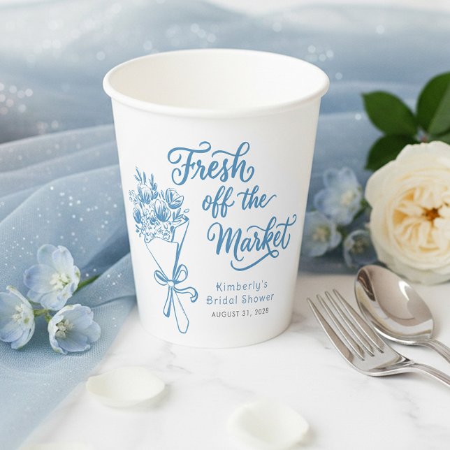 Vasos De Papel Fresco de Mercado Duchas de Novia Azules Polvorien (Dusty Blue Bridal Shower Cups Fresh Off The Market)
