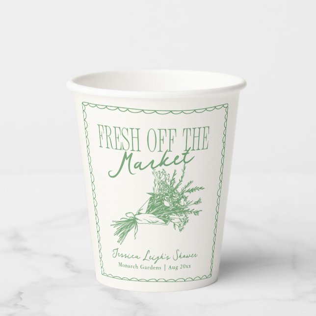 Vasos De Papel Fresco Salido del Mercado: Desayuno para una Ducha (Anverso)
