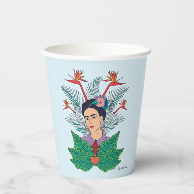 Vasos De Papel Frida Kahlo | Aves de Paraíso Floral Gráfico (Anverso)