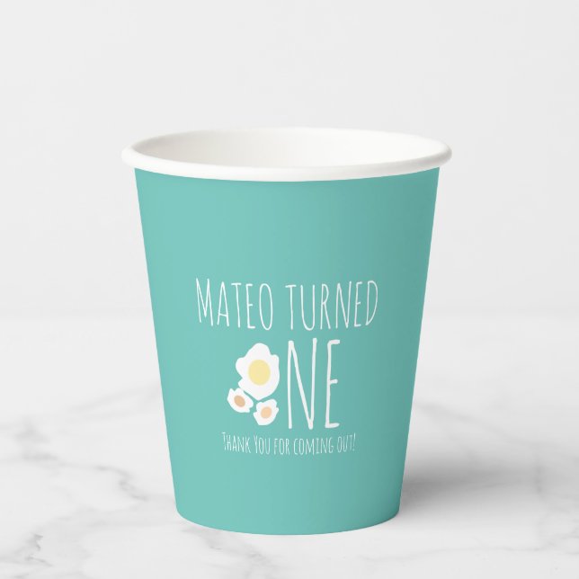 Vasos De Papel Fried Egg First Birday Gracias (Anverso)