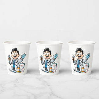 Vasos De Papel Friendly Doctor Mascot Medical Cartoon Design
