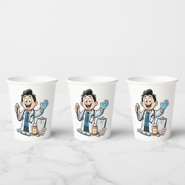 Vasos De Papel Friendly Doctor Mascot Medical Cartoon Design (Multi)