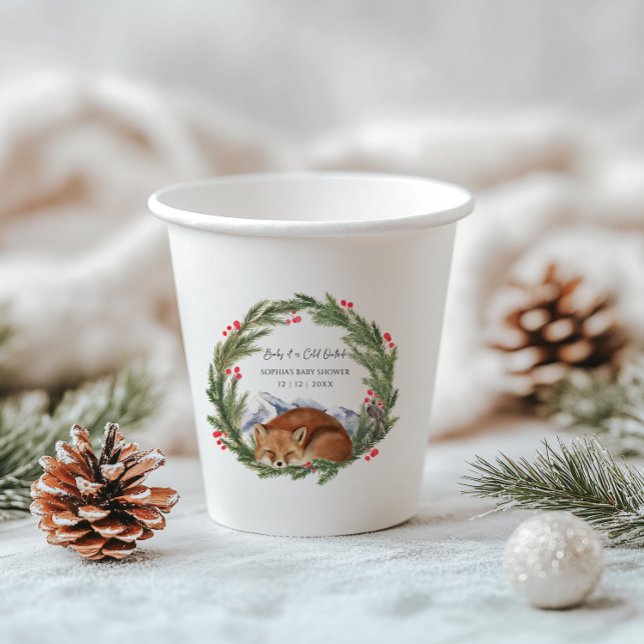 Vasos De Papel Frío fuera de Woodland Fox Winter Baby Shower (Cold Outside Woodland Fox Winter Baby Shower Paper Cups)