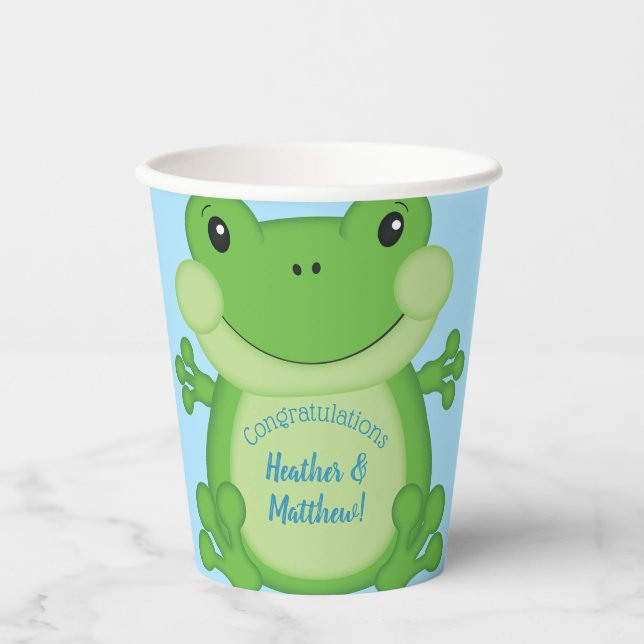 Vasos De Papel Frog Baby Shower Blue (Anverso)