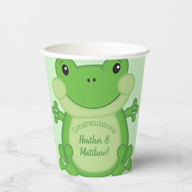 Vasos De Papel Frog Baby Shower Green (Anverso)