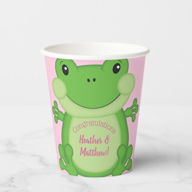 Vasos De Papel Frog Baby Shower Pink (Anverso)