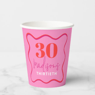 Vasos De Papel Frontera de onda rosa y roja 30 Fiesta de cumpleañ