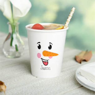Vasos De Papel Frosty el rostro feliz del hombre de nieve