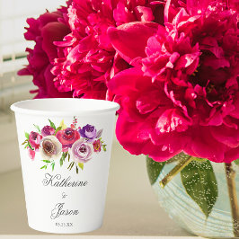 Vasos De Papel Fuchsia Floral Rosa Romántica Boda Jardín Moderno