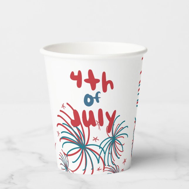 Vasos De Papel Fuegos artificiales 4 de julio Estrellas Barbacoa  (Anverso)