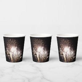 Vasos De Papel Fuegos artificiales blancos y dorados I Celebració