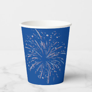 Vasos De Papel Fuegos artificiales de Purpurina rojo y azul