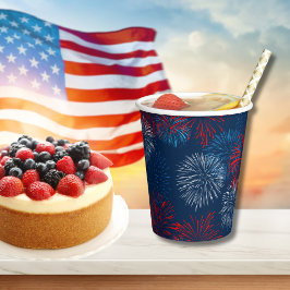 Vasos De Papel Fuegos artificiales rojos azules y blancos