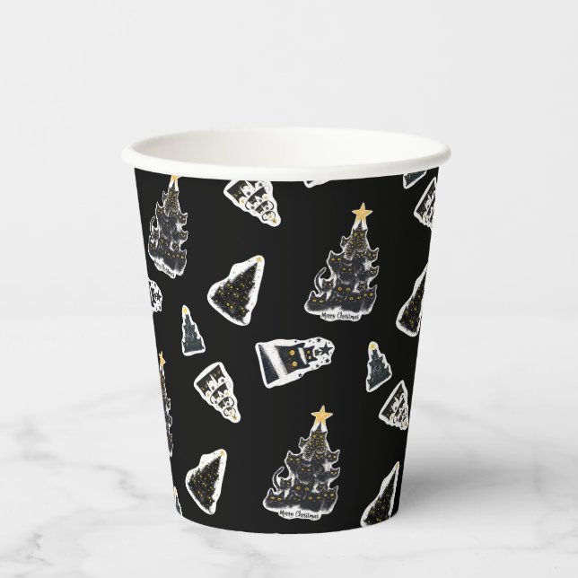 Vasos De Papel Fun Black Cat Meowy Christmas Tree (Anverso)