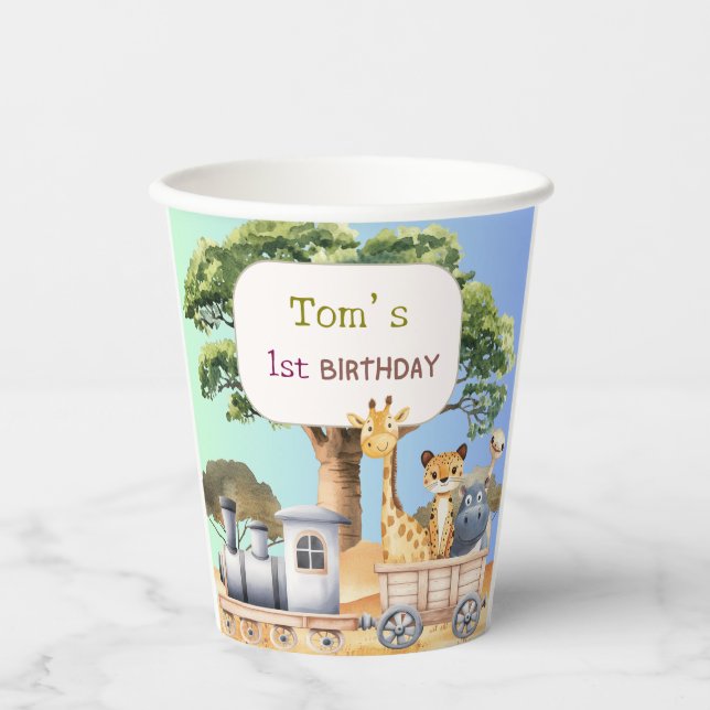 Vasos De Papel Fun Blue Safari 1st Birthday Paper cup (Anverso)