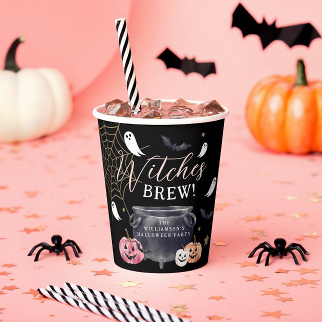 Vasos De Papel Fun Cauldron bruja fiesta de Halloween negro (Fun Cauldron Witches Brew Halloween Party Black Paper Cups
)