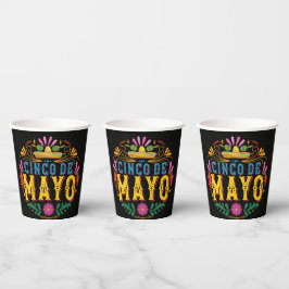 Vasos De Papel Fun Cinco de Mayo Gorra mexicana, flores de colore