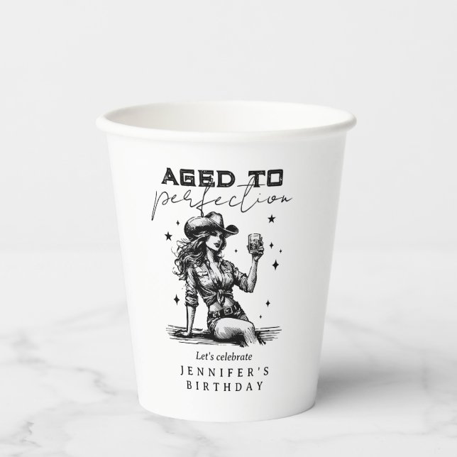 Vasos De Papel Fun Cowgirl White Aged to Perfection Birthday   (Anverso)