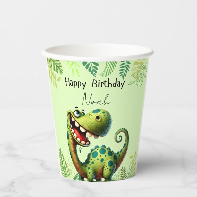 Vasos De Papel Fun green Dinosaur Childs Birthday (Anverso)