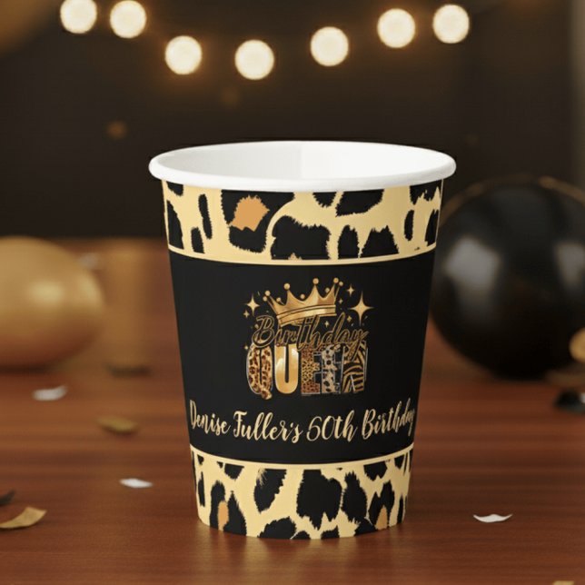 Vasos De Papel Fun Leopard Birthday Queen Fifty Birthday (Subido por el creador)