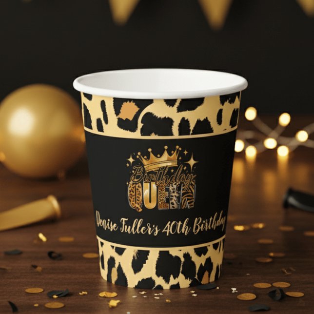 Vasos De Papel Fun Leopard Birthday Queen Forty Birthday (Subido por el creador)