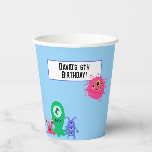 Vasos De Papel Fun Monstruo Personalizado Personalizado Cumpleaño (Anverso)