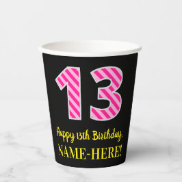 Vasos De Papel Fun Pink Stripes "13": Feliz cumpleaños número 13 
