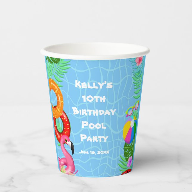 Vasos De Papel Fun Pool Fiesta Natación Cumpleaños (Anverso)