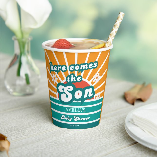 Vasos De Papel Fun Retro Sunshine Baby Shower (in situ)