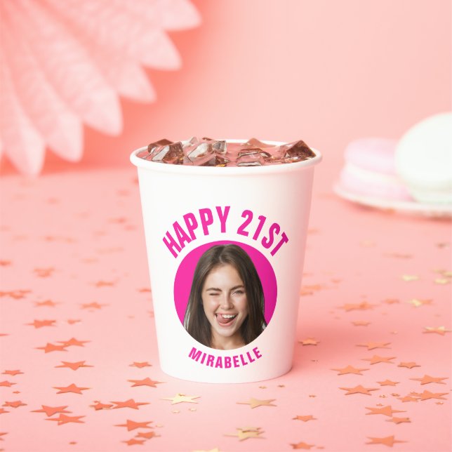 Vasos De Papel Fun Trendy 21st Birthday PERSONALIZADO TEXT Foto (in situ)