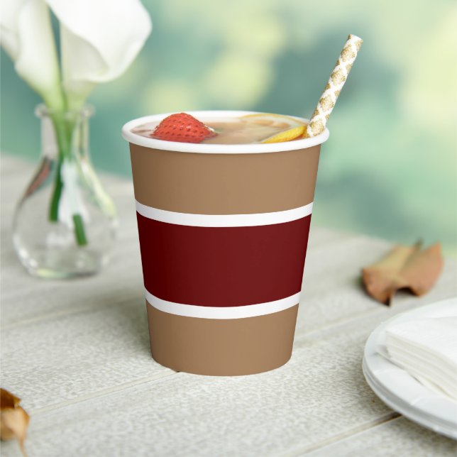 Vasos De Papel Fun Wide Deep Red White Strips En Mocha Brown (in situ)