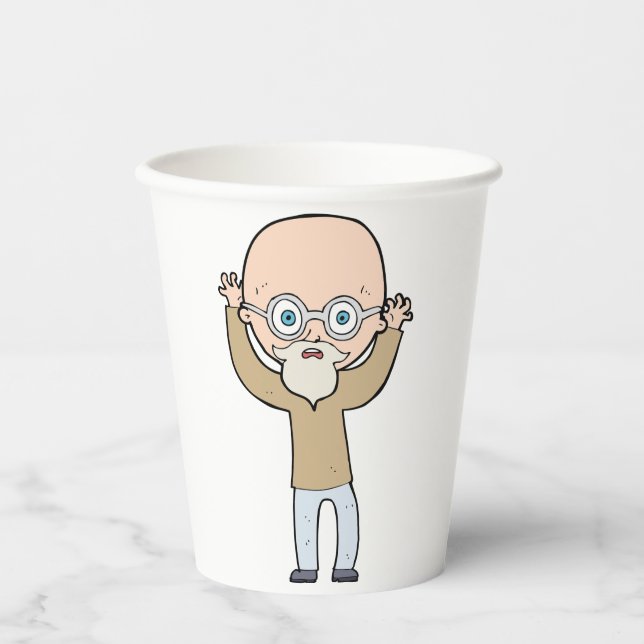 Vasos De Papel Funny Bald Quirky Old Man with Beard (Anverso)