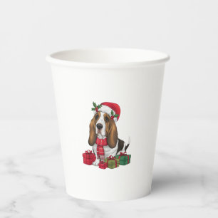 Vasos De Papel Funny Basset Hound Dog Navidades Traje a Santa Hat