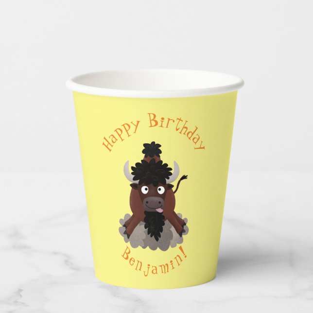 Vasos De Papel Funny búfalo personalizado personalizado cumpleaño (Anverso)