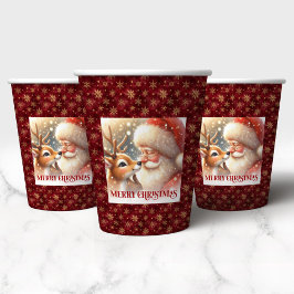 Vasos De Papel Funny Christmas Cups with Santa Claus and Rudolph