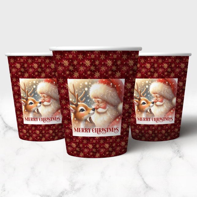 Vasos De Papel Funny Christmas Cups with Santa Claus and Rudolph (Funny Christmas Cups with Santa Claus and Rudolph)