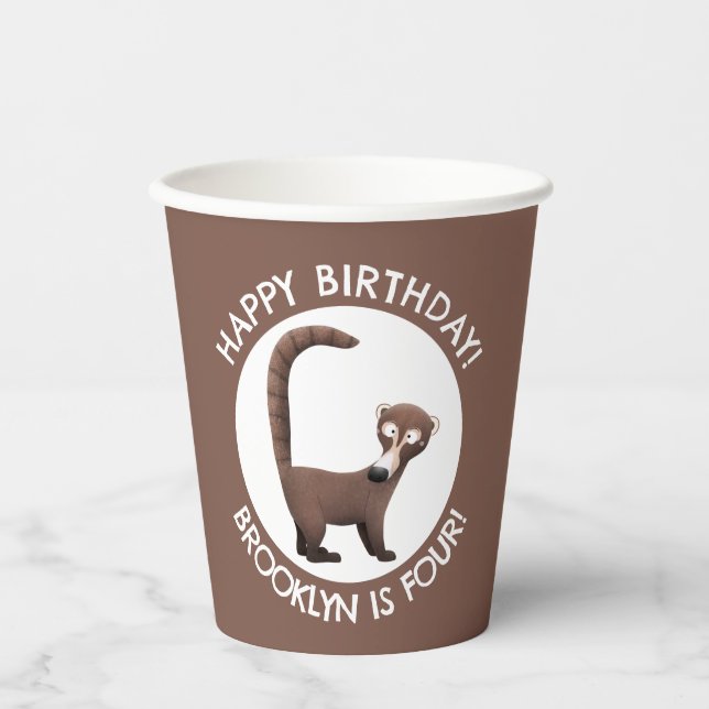 Vasos De Papel Funny coatimundi personalizado cumpleaños personal (Anverso)