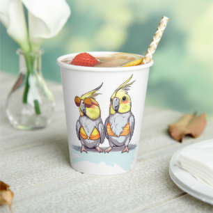Vasos De Papel Funny Cockatiel Beach Fiesta Cute Parrot Summer