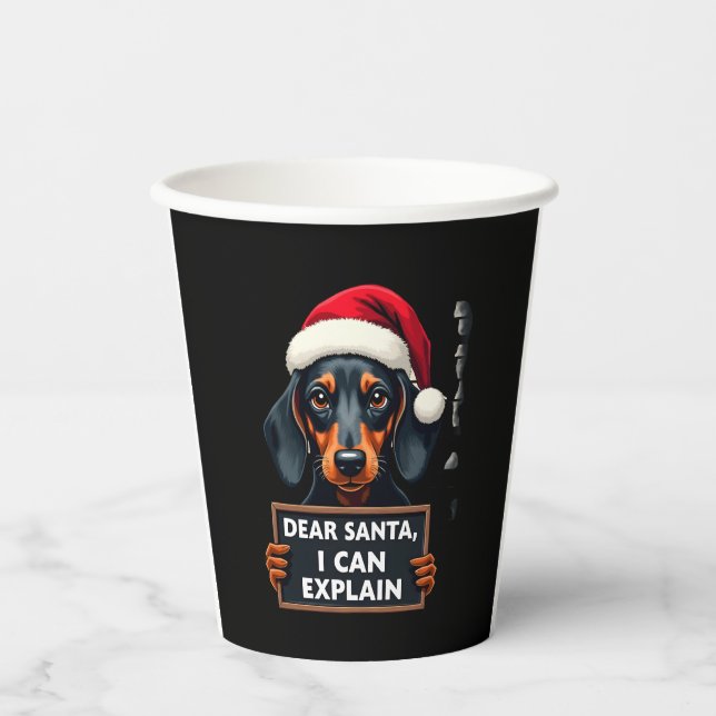 Vasos De Papel Funny Dachshund Christmas Dear Santa I Can Explain (Anverso)